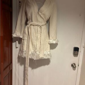 Alexis Tweed dress suit coat blazer Fringe runway jacket shrug shawl duster robe